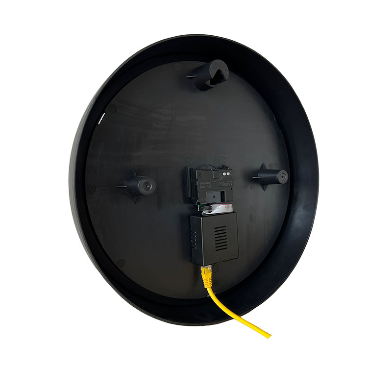 ساعة حائط دائرية سوداء مقاس 13.7 بوصة تدعم تقنية PoE وبروتوكول NTP وIP، ساعة حائط تناظرية تدعم بروتوكول NTP